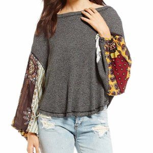 Free People thermal boho patchwork sleeve top